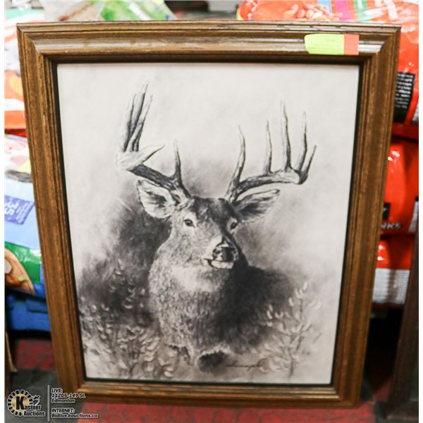 'BUCKBRUSH WHITETAIL' CHARCOAL PAINTING SIGNED