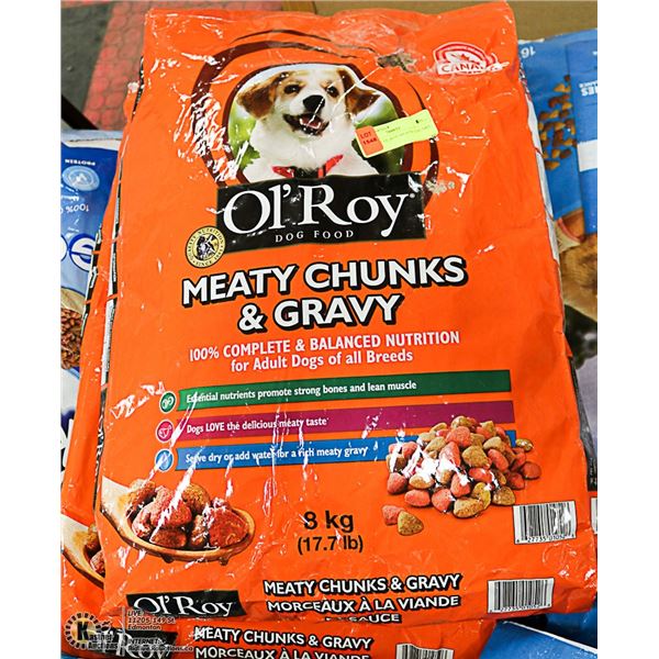 3 BAGS OF OL;ROY MEATY CHUNKS & GRAVY