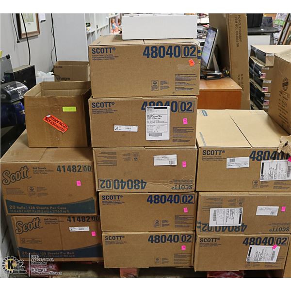 PALLET OF BATHROOM TISSUE AND ROLL TOWELS
