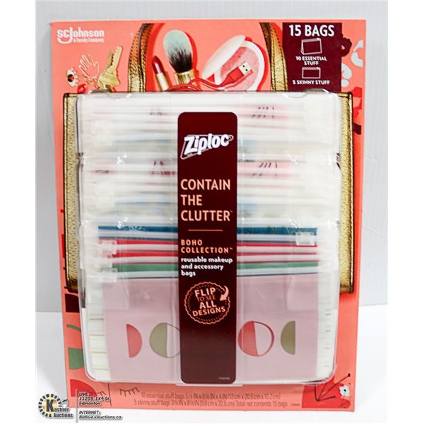 NEW ZIPLOC CONTAIN THE CLUTTER 15 BAGS