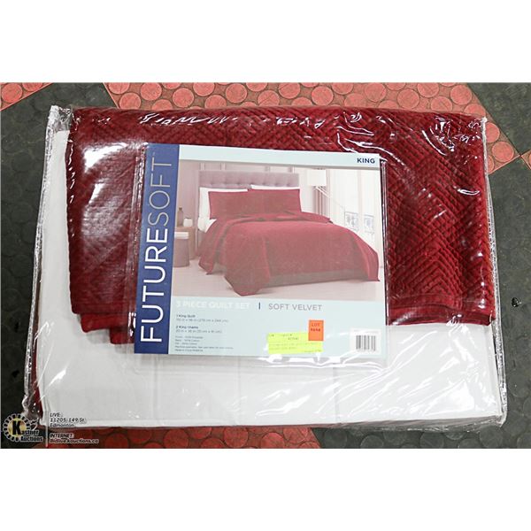 FUTURE SOFT 3 PC QUILT SET SOFT VELVET SIZE: KING