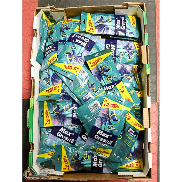 BOX WITH 50 PACKS OF 5 MAX GREEN DISPOSABLE RAZORS