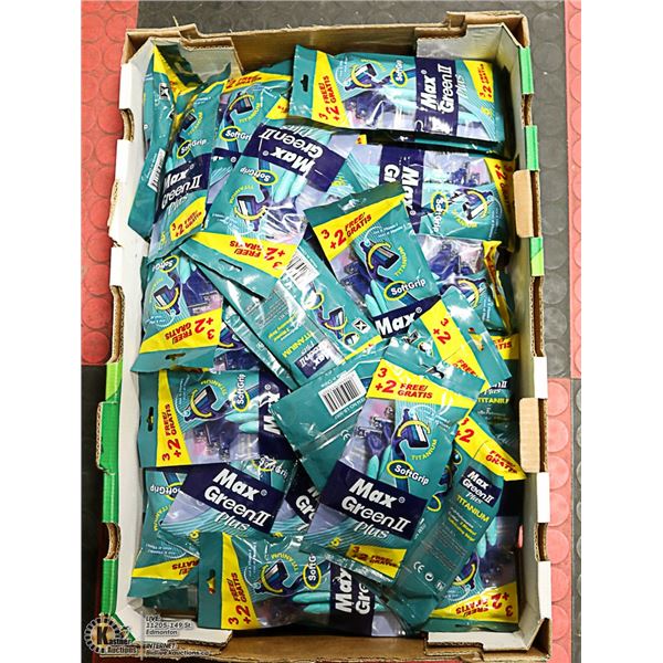 BOX WITH 50 PACKS OF 5 MAX GREEN DISPOSABLE RAZORS