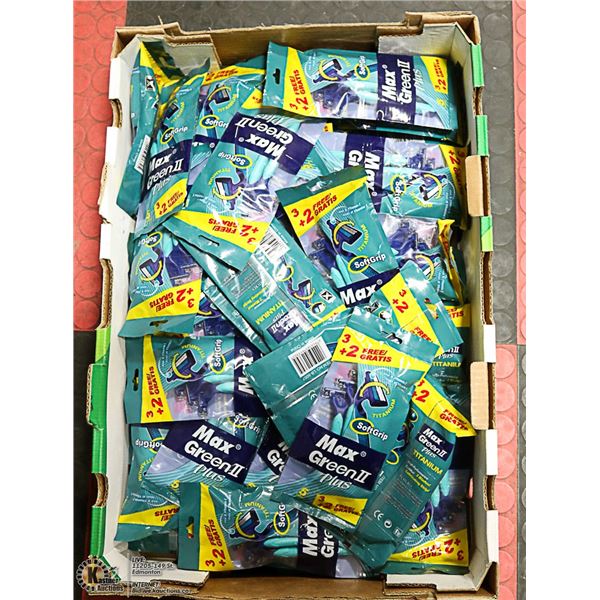 BOX WITH 50 PACKS OF 5 MAX GREEN DISPOSABLE RAZORS