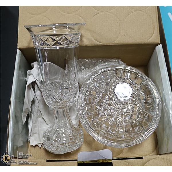 DECORATIVE CRYSTAL, INCLUDES VASE & COVERED DISH