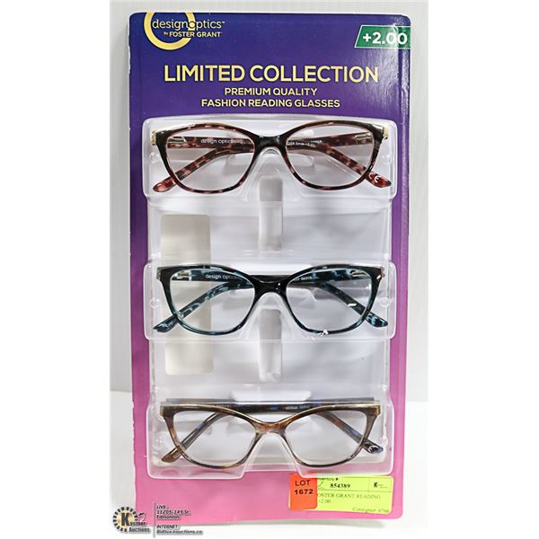 LADIES FOSTER GRANT READING GLASSES +2.00