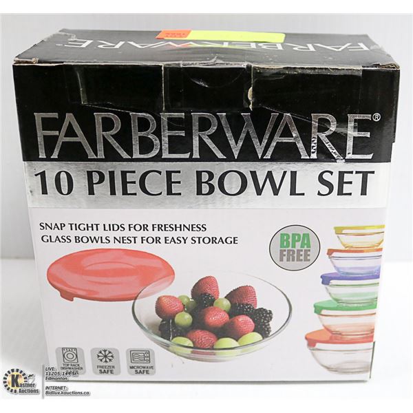 NEW FARBERWARE 10PC GLASS BOWL SET