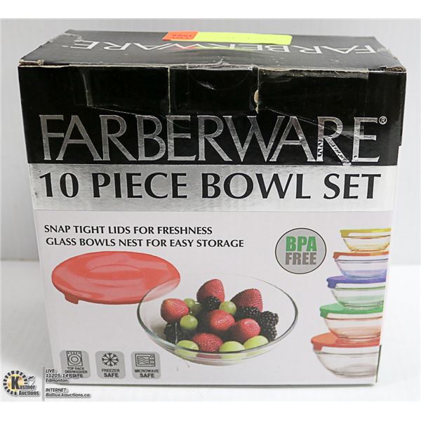 NEW FARBERWARE 10PC GLASS BOWL SET