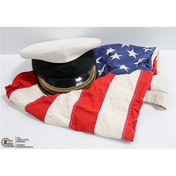 AMERICAN FLAG WITH SERVICE HAT