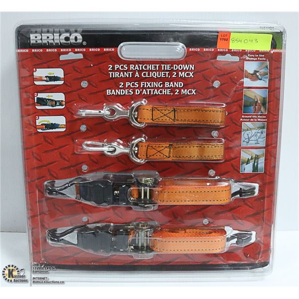 NEW BRICO 4PC TIE DOWN SET 2 RATCHETING & 2 FIXING