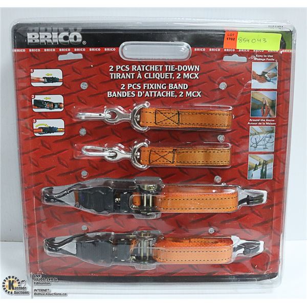 NEW BRICO 4PC TIE DOWN SET 2 RATCHETING & 2 FIXING