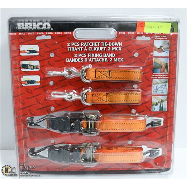 NEW BRICO 4PC TIE DOWN SET 2 RATCHETING & 2 FIXING
