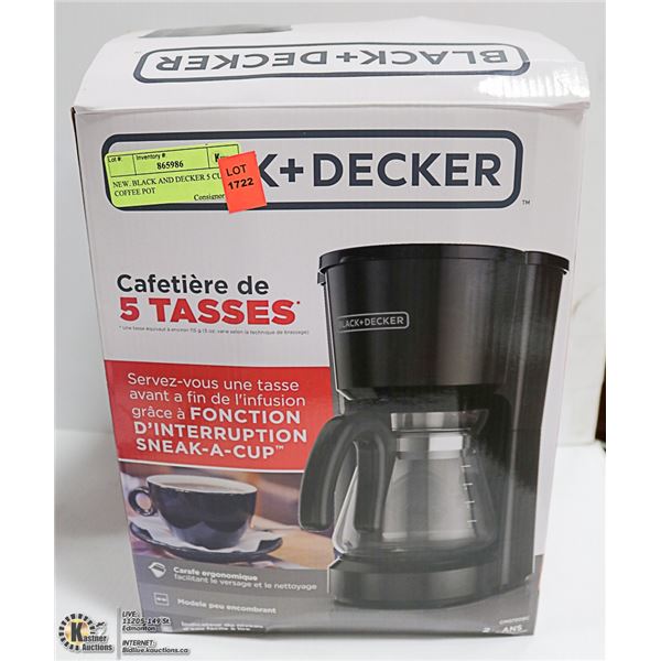 NEW. BLACK AND DECKER 5 CUP COFFEE POT