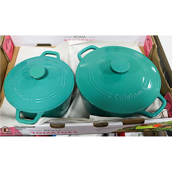 SET OF TWO CUISINART CAST IRON POTS WITH