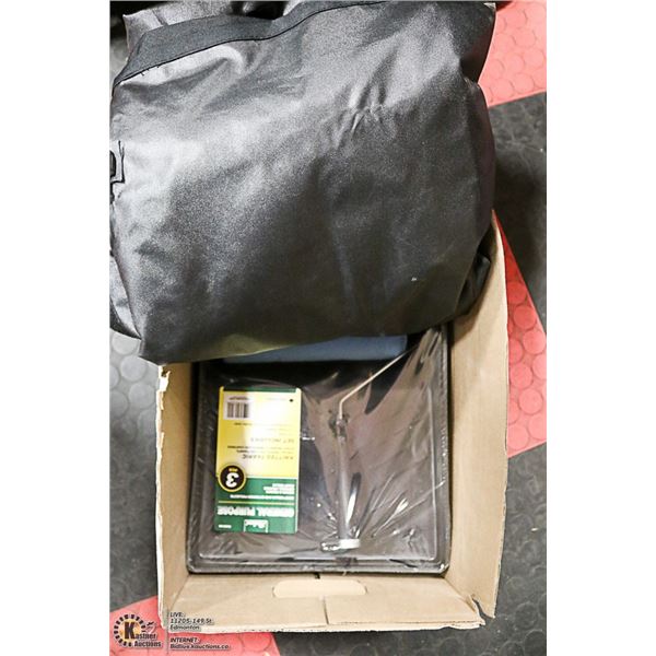 PAINTING TARP, TRAY, AND ROLLER