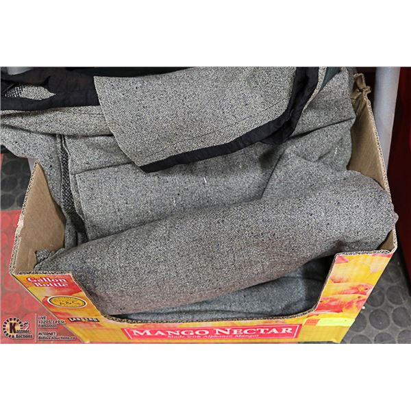 2 VINTAGE WOOL BLANKETS WITH BLACK STRIP DOWN THE