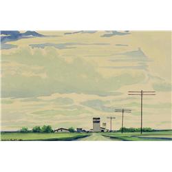 Robert Newton Hurley - UNTITLED (GRAIN ELEVATORS UNDER A PRAIRIE SKY)