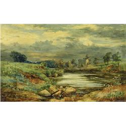 James Faed Jr. - UNTITLED (STONE COTTAGE BY A POND)