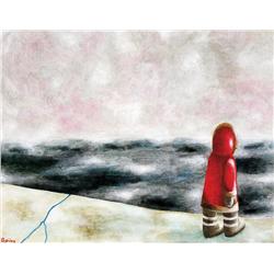 Ferdinando Nichola Spina - RED INUIT ON EDGE IN WHITE LANDSCAPE