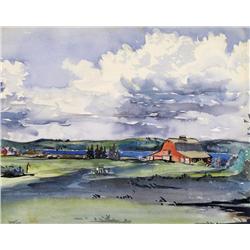 Marion Florence Nicoll - UNTITLED (RED BARN ON THE RIVERFRONT)