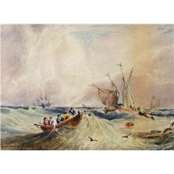 Clarkson Stanfield - UNTITLED (FISHING VESSELS AND DINGHY IN CHOPPY WATERS)