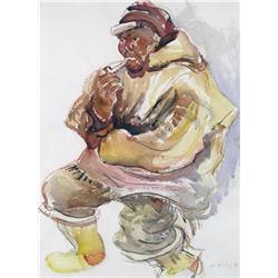 Kathleen Frances Daly Pepper - UNTITLED (INUIT MAN SMOKING A PIPE)