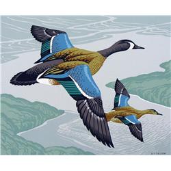 Alfred Joseph Casson - UNTITLED (BLUE-WINGED TEALS IN FLIGHT)