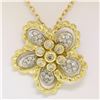 Image 3 : 18k Yellow and White Gold 1.22 ctw Diamond Cluster Flower Pendant Necklace
