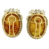Image 5 : Vintage 18k White Gold Large Oval Amber Diamond Omega Earrings w/ Flower Etching