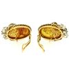 Image 6 : Vintage 18k White Gold Large Oval Amber Diamond Omega Earrings w/ Flower Etching