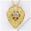 Image 1 : Vintage 14kt Yellow Gold 0.40 ctw Diamond Hand Etched Shield Pendant Necklace