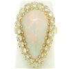 Image 7 : Vintage French 14k Gold 4.95 ctw Elongated Pear Opal & Diamond Halo Cocktail Rin