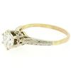 Image 5 : Etched 14k TT Gold .80 ctw European Cut Diamond Solitaire Engagement Ring