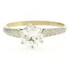 Image 6 : Etched 14k TT Gold .80 ctw European Cut Diamond Solitaire Engagement Ring