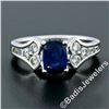 Image 2 : New 18kt White Gold 1.67 ctw Cushion Sapphire Solitaire and Diamond Tulip Ring