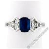 Image 4 : New 18kt White Gold 1.67 ctw Cushion Sapphire Solitaire and Diamond Tulip Ring