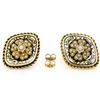Antique Victorian 14K Gold Seed Pearl & Black Enamel Marquise Panel Earrings