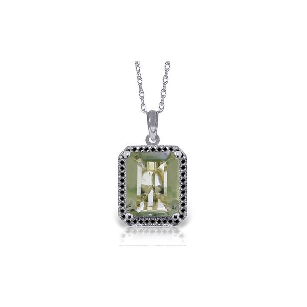 Genuine 5.55 ctw Green Amethyst & Black Diamond Necklace 14KT White Gold - REF-68X4M