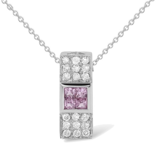 Natural 0.62 CTW Pink Sapphire & Diamond Necklace 18K White Gold - REF-45Y2N