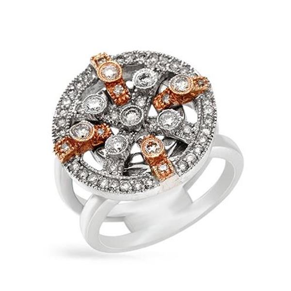 Natural 0.82 CTW Diamond Ring 14K Two Tone Rose Gold - REF-144M9F