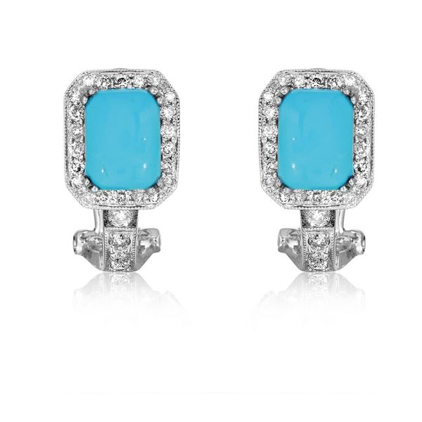 Natural 3.44 CTW Turquoise & Diamond Earrings 14K White Gold - REF-80Y3N