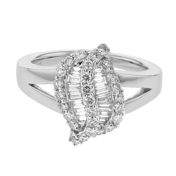 Natural 0.79 CTW Diamond & Baguette Ring 18K White Gold - REF-146Y7N