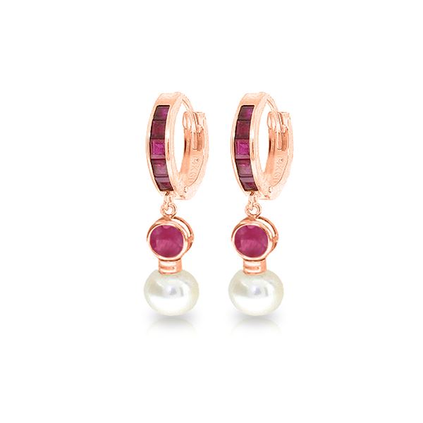 Genuine 4.65 ctw Ruby & Pearl Earrings 14KT Rose Gold - REF-54M6T