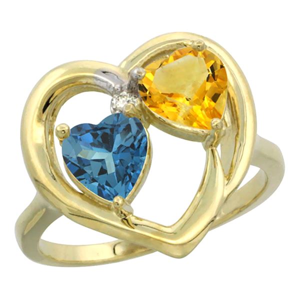 2.61 CTW Diamond, London Blue Topaz & Citrine Ring 14K Yellow Gold - REF-34M2A
