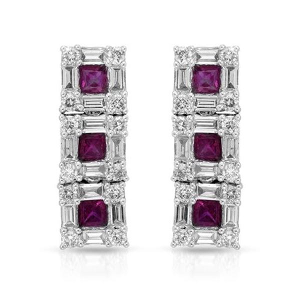 Natural 3.02 CTW Diamond & Baguette Earring 14K White Gold - REF-230H4W