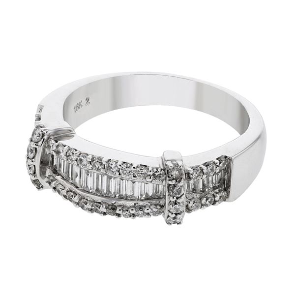Natural 0.81 CTW Diamond & Baguette Ring 18K White Gold - REF-144M2F