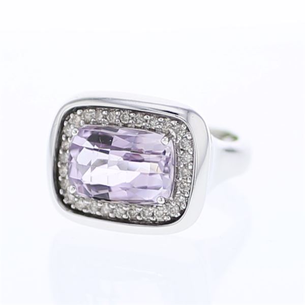Natural 5.63 CTW Amethyst & Diamond Ring 18K White Gold - REF-126X9T