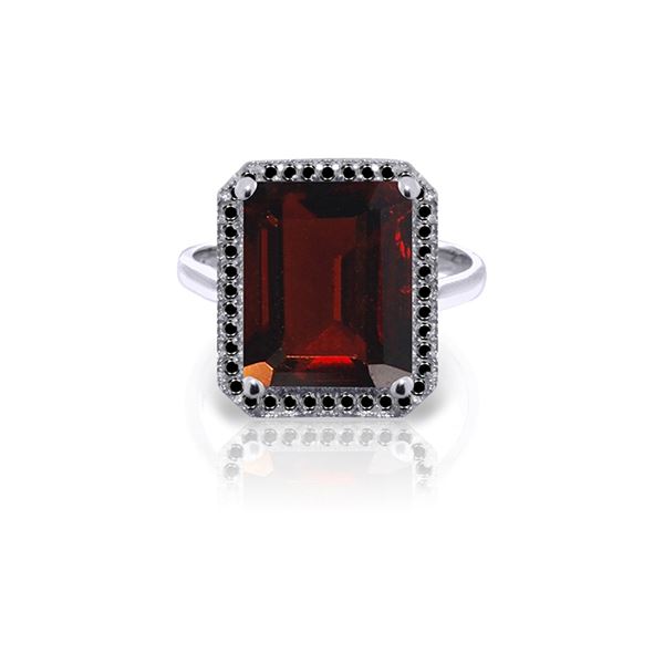 Genuine 7.7 ctw Garnet & Black Diamond Ring 14KT White Gold - REF-87Y7F