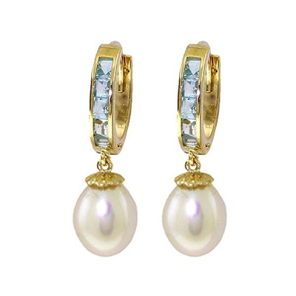 Genuine 9.3 ctw Aquamarine & Pearl Earrings 14KT Yellow Gold - REF-45W7Y