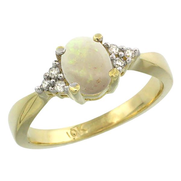 0.52 CTW Opal & Diamond Ring 10K Yellow Gold - REF-28M2K